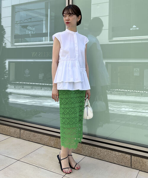 NOLLEY’S Sophi(ノーリーズソフィ)の「《手洗い可能》クロッシェタイルレースタイトスカート(スカート・レディース・ホワイト/グリーン・36/38/34)」の14枚目の写真
