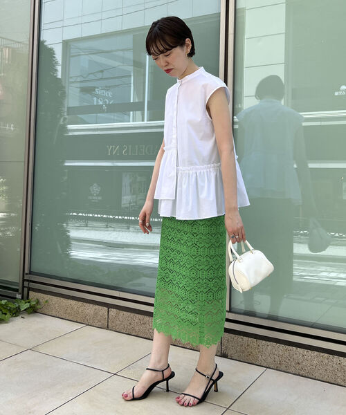NOLLEY’S Sophi(ノーリーズソフィ)の「《手洗い可能》クロッシェタイルレースタイトスカート(スカート・レディース・ホワイト/グリーン・36/38/34)」の8枚目の写真