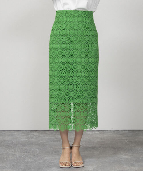 NOLLEY’S Sophi(ノーリーズソフィ)の「《手洗い可能》クロッシェタイルレースタイトスカート(スカート・レディース・ホワイト/グリーン・36/38/34)」の10枚目の写真