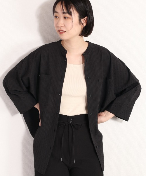 cepo（セポ）の「シアーポリサッカー ドルマンシャツ　セットアップ可能（シャツ/ブラウス・レディース・ホワイト/ブラック/オフホワイト・M）」の7枚目の写真