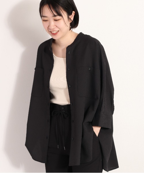 cepo（セポ）の「シアーポリサッカー ドルマンシャツ　セットアップ可能（シャツ/ブラウス・レディース・ホワイト/ブラック/オフホワイト・M）」の5枚目の写真