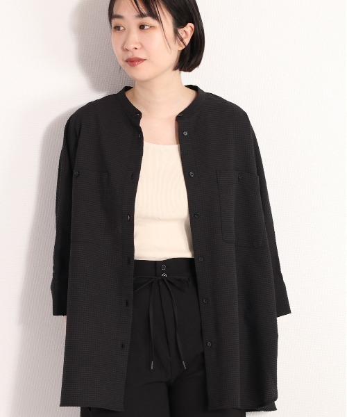 cepo（セポ）の「シアーポリサッカー ドルマンシャツ　セットアップ可能（シャツ/ブラウス・レディース・ホワイト/ブラック/オフホワイト・M）」の4枚目の写真