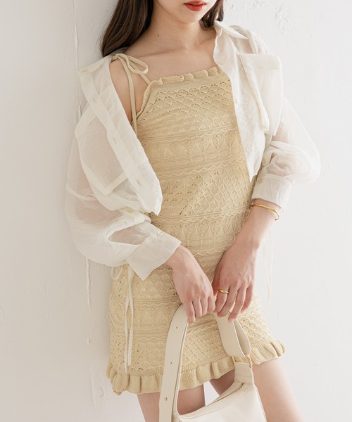 【mameko】Chico 完売品　ミニワンピース　キャミワンピ チコ Chico ジャガードミニキャミワンピース （WHT