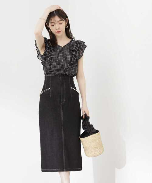 PROPORTION BODY DRESSING(プロポーションボディドレッシング)の「モノトーンシアーチェックラッフルブラウス / 1213210601(シャツ/ブラウス・レディース・ブラック/ブラック系その他/ホワイト系その他・SMALL/MEDIUM)」の6枚目の写真