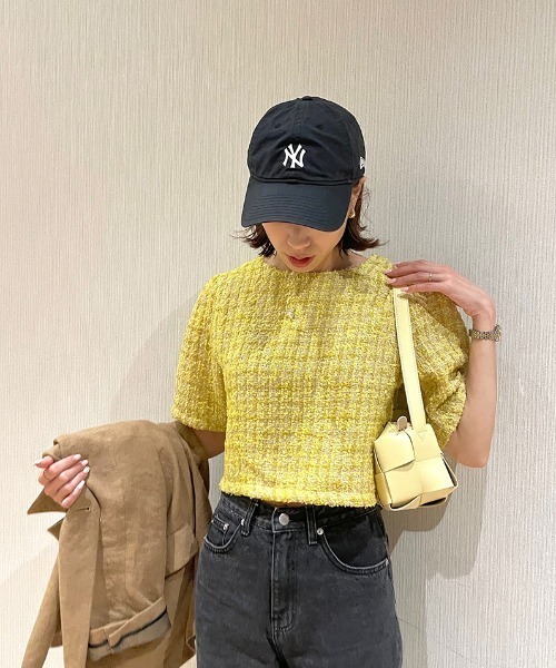 ISOOK（アイスー）の「Back ribbon tweed top / バックリボンツイードトップス(ai select)（シャツ/ブラウス・レディース・イエロー/ベージュ・FREE）」の4枚目の写真