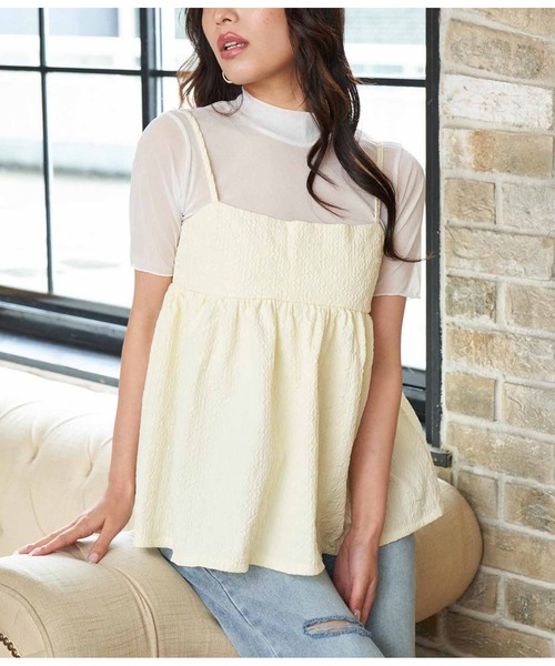 ANAP（アナップ）の「シアーインナーふくれジャガードキャミソール セット（Tシャツ/カットソー・レディース・ブラック/グリーン/アイボリー・FREE）」の2枚目の写真