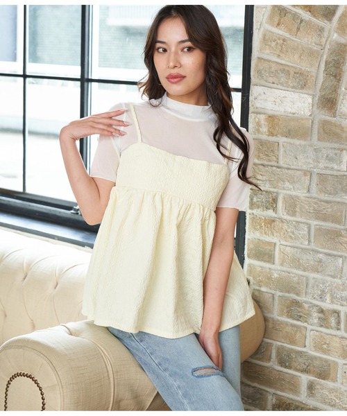 ANAP（アナップ）の「シアーインナーふくれジャガードキャミソール セット（Tシャツ/カットソー・レディース・ブラック/グリーン/アイボリー・FREE）」の15枚目の写真