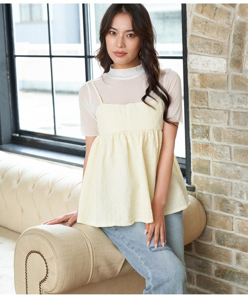 ANAP（アナップ）の「シアーインナーふくれジャガードキャミソール セット（Tシャツ/カットソー・レディース・ブラック/グリーン/アイボリー・FREE）」の6枚目の写真