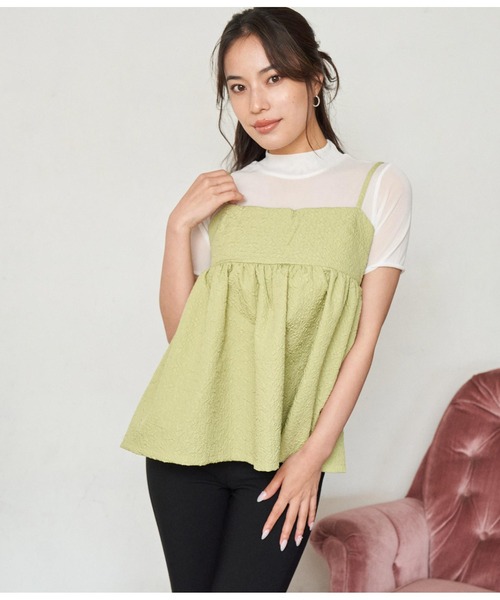 ANAP（アナップ）の「シアーインナーふくれジャガードキャミソール セット（Tシャツ/カットソー・レディース・ブラック/グリーン/アイボリー・FREE）」の16枚目の写真