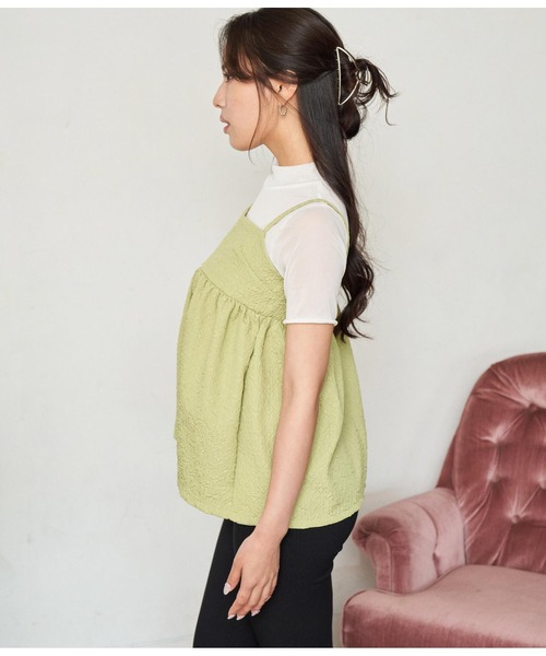 ANAP（アナップ）の「シアーインナーふくれジャガードキャミソール セット（Tシャツ/カットソー・レディース・ブラック/グリーン/アイボリー・FREE）」の10枚目の写真