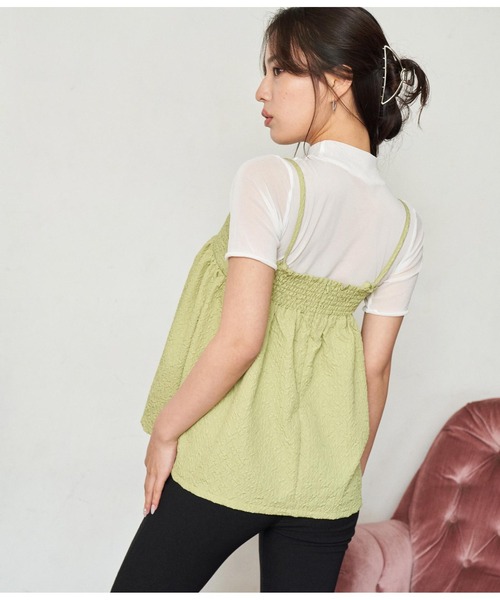 ANAP（アナップ）の「シアーインナーふくれジャガードキャミソール セット（Tシャツ/カットソー・レディース・ブラック/グリーン/アイボリー・FREE）」の7枚目の写真