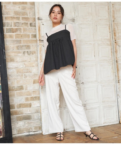 ANAP（アナップ）の「シアーインナーふくれジャガードキャミソール セット（Tシャツ/カットソー・レディース・ブラック/グリーン/アイボリー・FREE）」の21枚目の写真