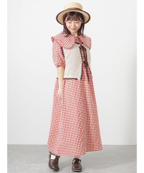 ehka sopo(エヘカソポ)の「◎ギンガムチェックビッグ襟ワンピース(ワンピース・レディース・レッド/イエロー/ブラック・F)」の3枚目の写真