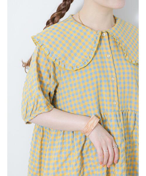 ehka sopo(エヘカソポ)の「◎ギンガムチェックビッグ襟ワンピース(ワンピース・レディース・レッド/イエロー/ブラック・F)」の2枚目の写真