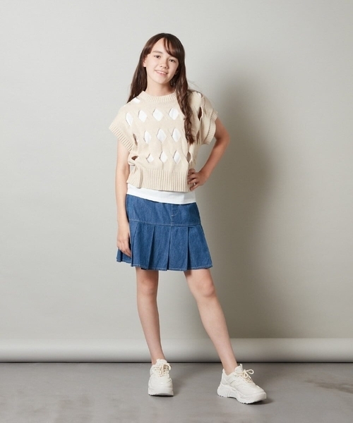 ^_^ページ♡あまねき2点セット♡ セール】[150-160]【2点セット】穴あきツイストニット＆インナー