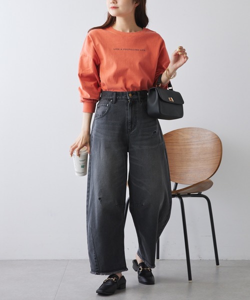 PUAL CE CIN(ピュアルセシン)の「【23AW・WEB限定】2WAYロゴプリントロングスリーブ(Tシャツ/カットソー・レディース・オレンジ/ベージュ/チャコール/オフホワイト・FREE)」の15枚目の写真