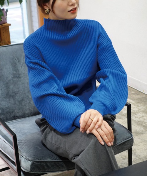 CORNERS(コーナーズ)の「ボトルネックボリューム袖リブニット(ニット/セーター・レディース・パープル/ブラック/ベージュ/オレンジ/レッド/グレー/ロイヤルブルー/アイボリー・FREE)」の10枚目の写真