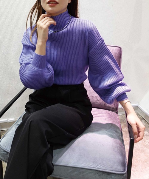 CORNERS(コーナーズ)の「ボトルネックボリューム袖リブニット(ニット/セーター・レディース・パープル/ブラック/ベージュ/オレンジ/レッド/グレー/ロイヤルブルー/アイボリー・FREE)」の22枚目の写真