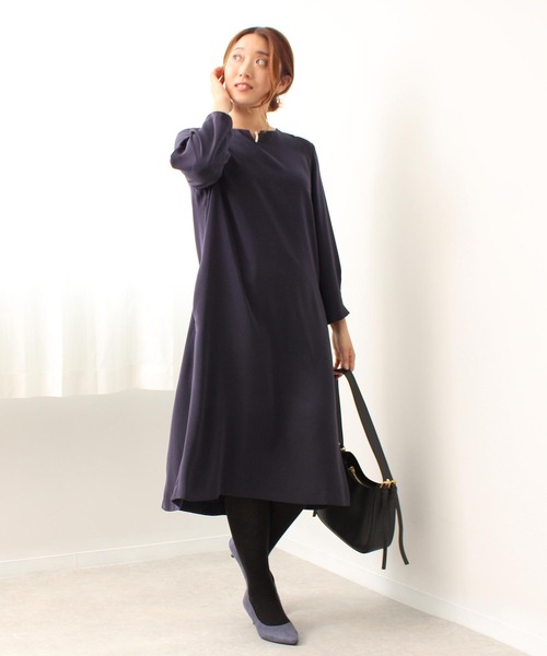 fleur by mint breeze(フルールバイミントブリーズ)の「【L~5L 大きいサイズ】パール 使い Aライン ワンピース(ワンピース・レディース・ネイビー/ブラック・3L/4L/5L/LL/L)」の10枚目の写真