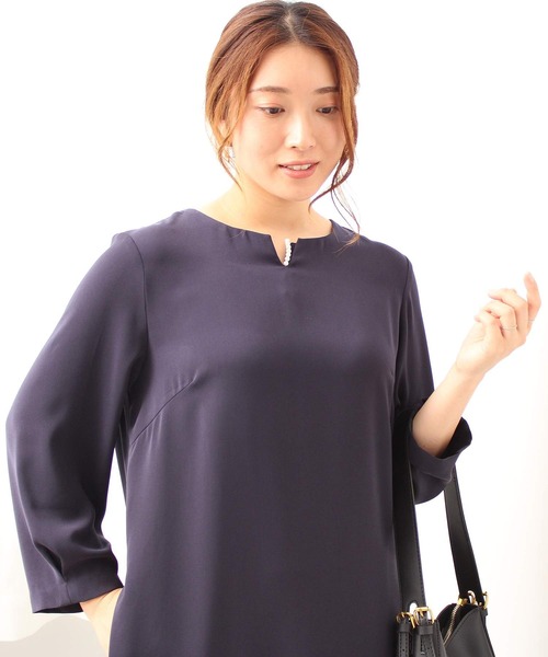 fleur by mint breeze(フルールバイミントブリーズ)の「【L~5L 大きいサイズ】パール 使い Aライン ワンピース(ワンピース・レディース・ネイビー/ブラック・3L/4L/5L/LL/L)」の14枚目の写真