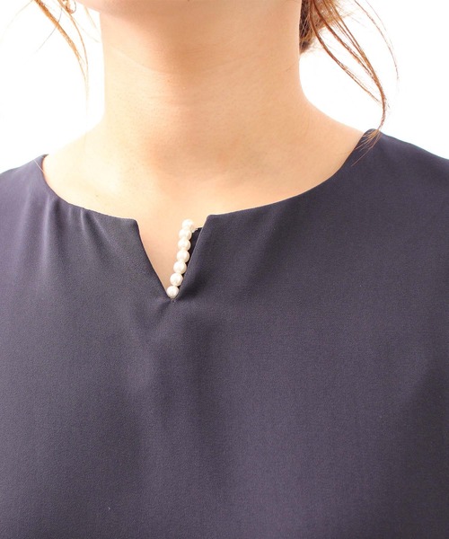 fleur by mint breeze(フルールバイミントブリーズ)の「【L~5L 大きいサイズ】パール 使い Aライン ワンピース(ワンピース・レディース・ネイビー/ブラック・3L/4L/5L/LL/L)」の15枚目の写真