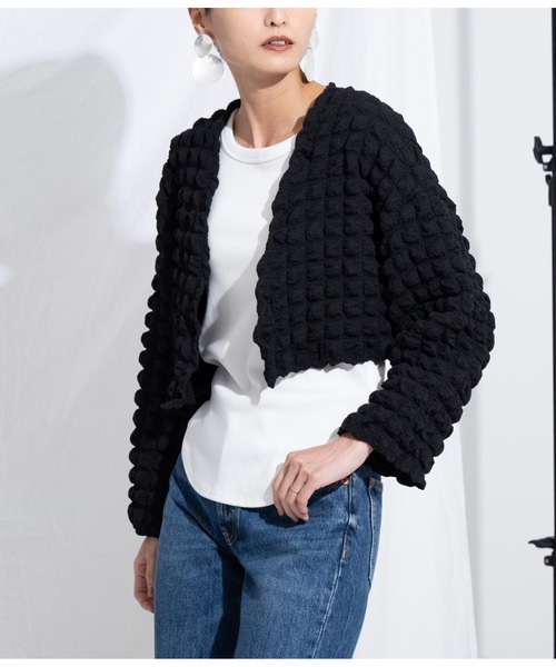 Settimissimo（セッティミッシモ）の「【セットアップ対応】フロントオープンポコポコショートボレロ（カーディガン/ボレロ・レディース・ブルー/ベージュ/ブラック・FREE）」の2枚目の写真