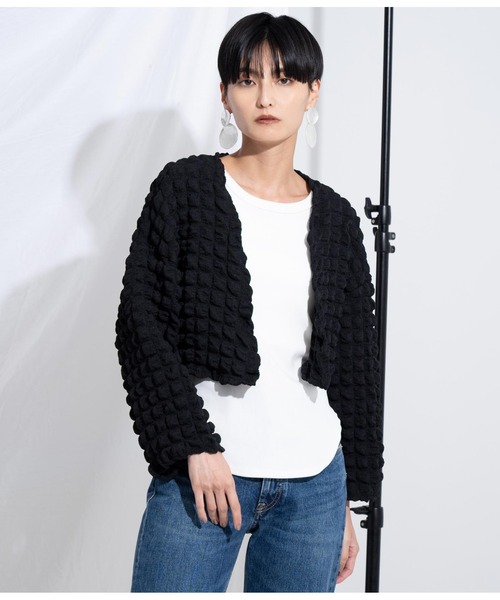 Settimissimo（セッティミッシモ）の「【セットアップ対応】フロントオープンポコポコショートボレロ（カーディガン/ボレロ・レディース・ブルー/ベージュ/ブラック・FREE）」の4枚目の写真