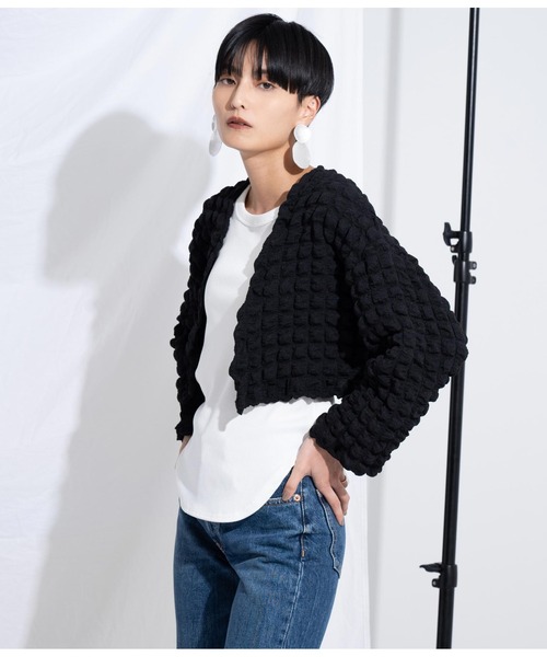 Settimissimo（セッティミッシモ）の「【セットアップ対応】フロントオープンポコポコショートボレロ（カーディガン/ボレロ・レディース・ブルー/ベージュ/ブラック・FREE）」の5枚目の写真