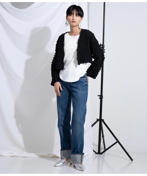 Settimissimo（セッティミッシモ）の「【セットアップ対応】フロントオープンポコポコショートボレロ（カーディガン/ボレロ・レディース・ブルー/ベージュ/ブラック・FREE）」の6枚目の写真