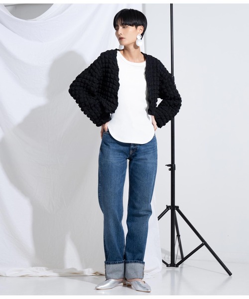 Settimissimo（セッティミッシモ）の「【セットアップ対応】フロントオープンポコポコショートボレロ（カーディガン/ボレロ・レディース・ブルー/ベージュ/ブラック・FREE）」の7枚目の写真