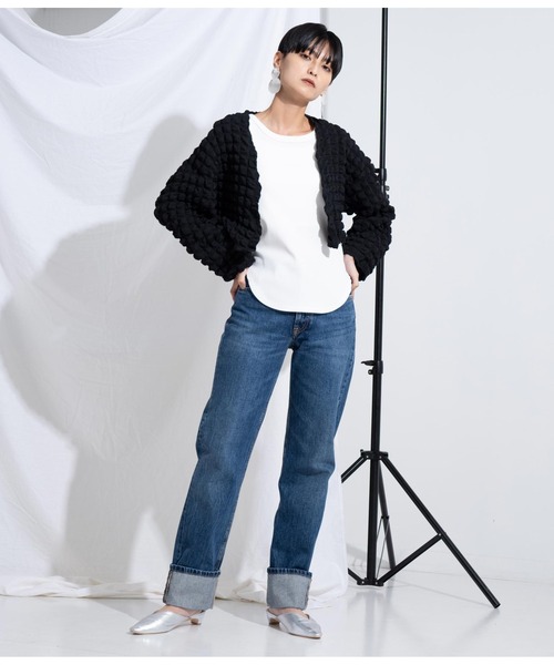 Settimissimo（セッティミッシモ）の「【セットアップ対応】フロントオープンポコポコショートボレロ（カーディガン/ボレロ・レディース・ブルー/ベージュ/ブラック・FREE）」の8枚目の写真