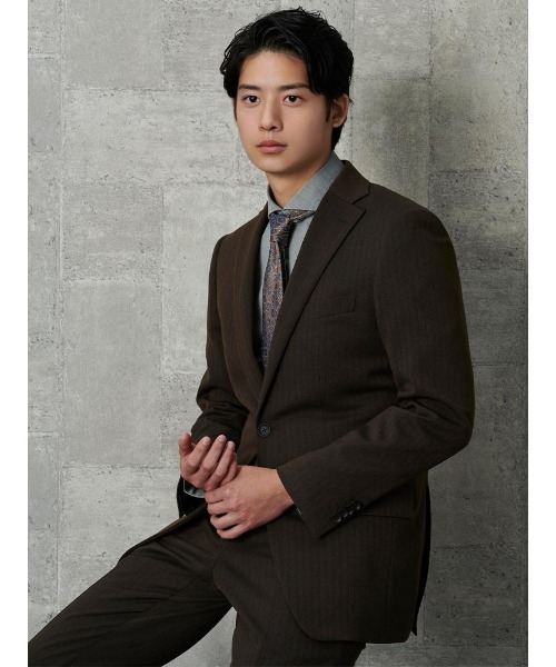 Perfect Suit FActory(パーフェクトスーツファクトリー)の「【上下洗える】WEB限定セットアップスーツ ウールライク ヘリンボーン ブラウン(スーツセット・メンズ・ダークブラウン・AB4/A4/A5/AB5/A6/Y5/AB7/Y6/AB8/AB6/A7/Y4/Y7)」の14枚目の写真