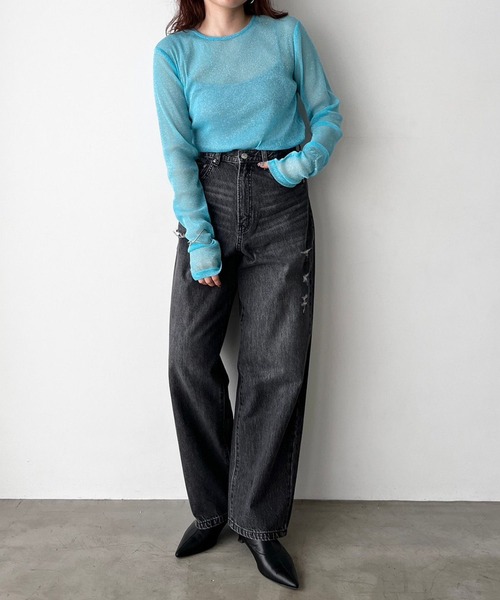 LOWRYS FARM（ローリーズファーム）の「シアーラメプルオーバーロングスリーブ　980866（Tシャツ/カットソー・レディース・ピンク/パープル/ブルー・FREE）」の9枚目の写真