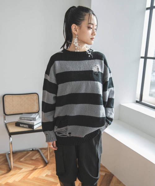 【せとち】BORDERS ボーダーサマーレーヨンニット シルバー38 せとち】BORDERS ボーダーサマーレーヨンニット シルバー38 せと