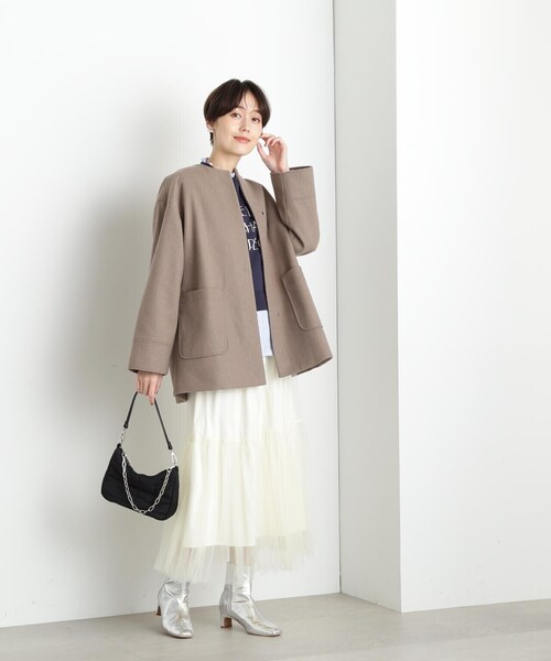 N.(N. Natural Beauty Basic)(エヌエヌナチュラルビューティーベーシック)の「【S Size Line】◆エアニーノーカラーショートコート(ノーカラーコート・レディース・モカ/ライトグリーン/ネイビー・MEDIUM/SMALL)」の20枚目の写真