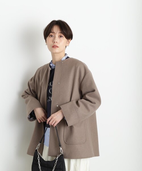 N.(N. Natural Beauty Basic)(エヌエヌナチュラルビューティーベーシック)の「【S Size Line】◆エアニーノーカラーショートコート(ノーカラーコート・レディース・モカ/ライトグリーン/ネイビー・MEDIUM/SMALL)」の21枚目の写真