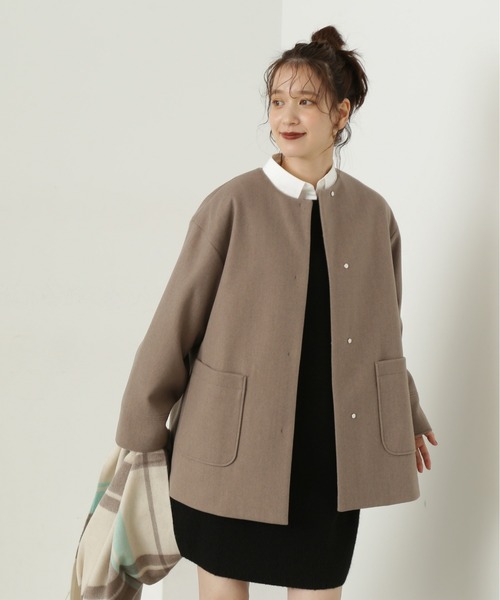 N.(N. Natural Beauty Basic)(エヌエヌナチュラルビューティーベーシック)の「【S Size Line】◆エアニーノーカラーショートコート(ノーカラーコート・レディース・モカ/ライトグリーン/ネイビー・MEDIUM/SMALL)」の12枚目の写真
