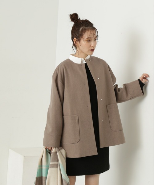 N.(N. Natural Beauty Basic)(エヌエヌナチュラルビューティーベーシック)の「【S Size Line】◆エアニーノーカラーショートコート(ノーカラーコート・レディース・モカ/ライトグリーン/ネイビー・MEDIUM/SMALL)」の11枚目の写真