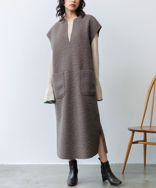 mili an deni(ミリアンデニ)の「フェイクリングリバーシブルキーネックワンピース(ワンピース・レディース・ブラック/ライトグレー/モカ/ライトベージュ/ブラウン・M)」の1枚目の写真