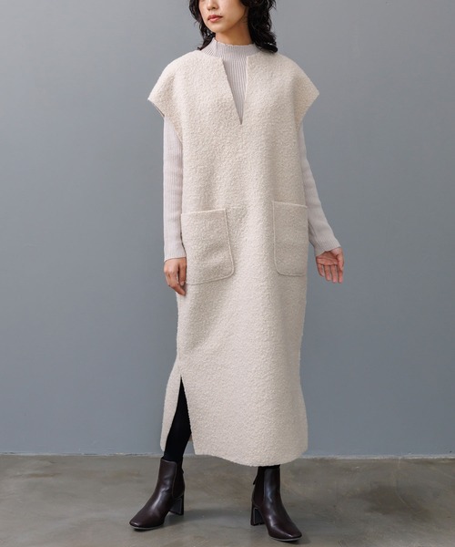 mili an deni(ミリアンデニ)の「フェイクリングリバーシブルキーネックワンピース(ワンピース・レディース・ブラック/ライトグレー/モカ/ライトベージュ/ブラウン・M)」の5枚目の写真
