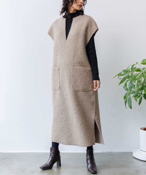 mili an deni(ミリアンデニ)の「フェイクリングリバーシブルキーネックワンピース(ワンピース・レディース・ブラック/ライトグレー/モカ/ライトベージュ/ブラウン・M)」の4枚目の写真