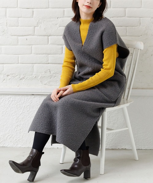 mili an deni(ミリアンデニ)の「フェイクリングリバーシブルキーネックワンピース(ワンピース・レディース・ブラック/ライトグレー/モカ/ライトベージュ/ブラウン・M)」の9枚目の写真