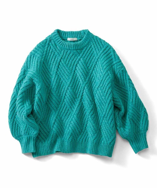 IEDIT（イディット）の「ＩＥＤＩＴ　ふんわり起毛がやわらかな　ダイア編みニットプルオーバー（ニット/セーター・レディース・アイボリー/グリーン系その他・MEDIUM/LARGE/X-LARGE/XX-LARGE/SMALL/XXX-LARGE）」の2枚目の写真