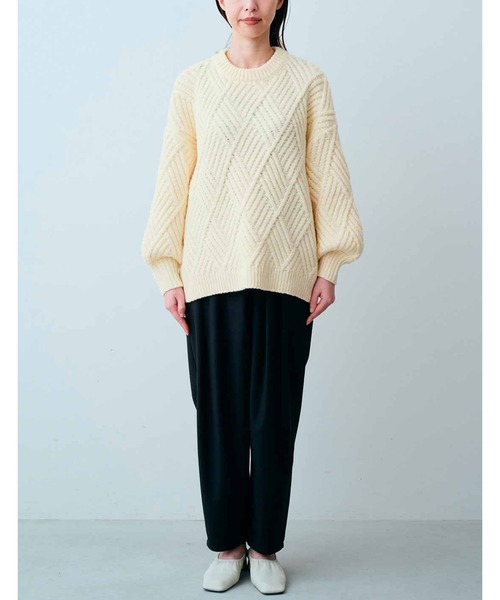 IEDIT（イディット）の「ＩＥＤＩＴ　ふんわり起毛がやわらかな　ダイア編みニットプルオーバー（ニット/セーター・レディース・アイボリー/グリーン系その他・MEDIUM/LARGE/X-LARGE/XX-LARGE/SMALL/XXX-LARGE）」の5枚目の写真