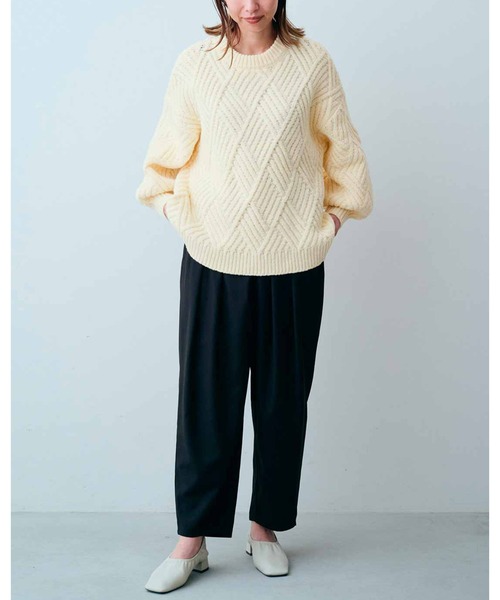 IEDIT（イディット）の「ＩＥＤＩＴ　ふんわり起毛がやわらかな　ダイア編みニットプルオーバー（ニット/セーター・レディース・アイボリー/グリーン系その他・MEDIUM/LARGE/X-LARGE/XX-LARGE/SMALL/XXX-LARGE）」の4枚目の写真