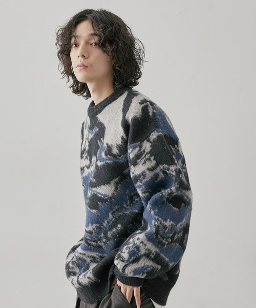 JUNRED(ジュンレッド)の「柄物シャギーニットプルオーバー(ニット/セーター・メンズ・ベージュ/ブラック・L/M)」の3枚目の写真