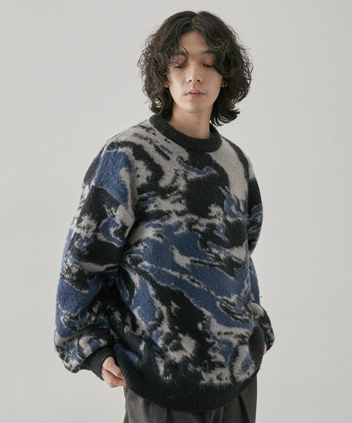 JUNRED(ジュンレッド)の「柄物シャギーニットプルオーバー(ニット/セーター・メンズ・ベージュ/ブラック・L/M)」の4枚目の写真