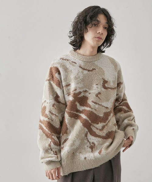 JUNRED(ジュンレッド)の「柄物シャギーニットプルオーバー(ニット/セーター・メンズ・ベージュ/ブラック・L/M)」の5枚目の写真