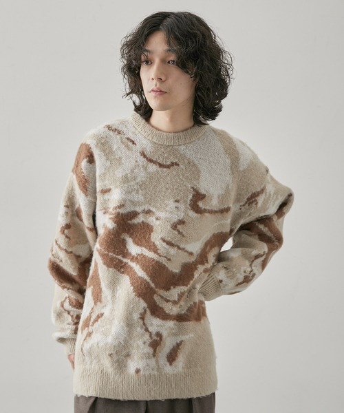 JUNRED(ジュンレッド)の「柄物シャギーニットプルオーバー(ニット/セーター・メンズ・ベージュ/ブラック・L/M)」の6枚目の写真