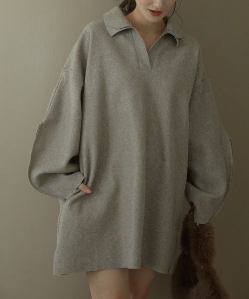 ACYM(アシーム)の「Bulky silhouette collar ワンピース(ワンピース・レディース・ベージュ/ブラウン/グレー・FREE)」の8枚目の写真